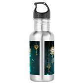 Antiek Skeleton Keys op groene achtergrond Waterfles (Achterkant)