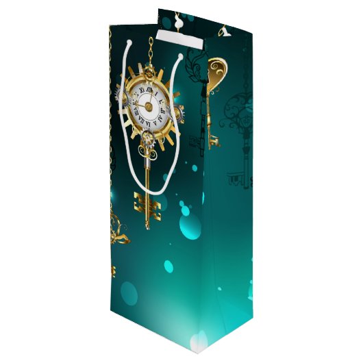 Antiek Skeleton Keys op groene achtergrond Wijn Cadeautas (Achterkant Gekanteld)