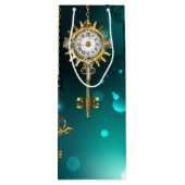 Antiek Skeleton Keys op groene achtergrond Wijn Cadeautas (Achterkant)