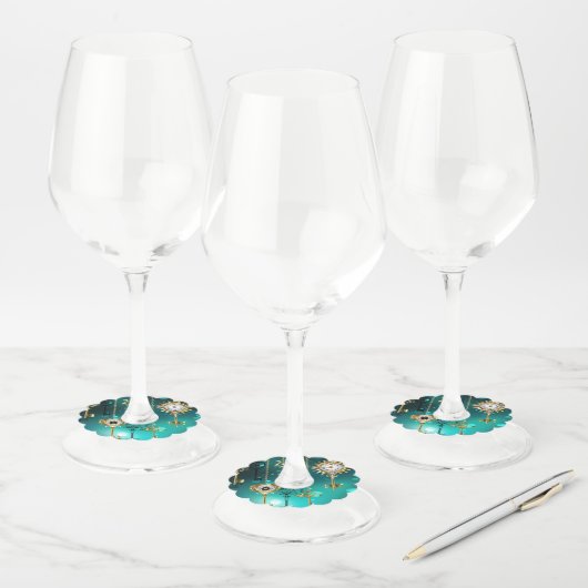 Antiek Skeleton Keys op groene achtergrond Wijnglaslabel (Set)