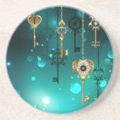 Antiek Skeleton Keys op groene achtergrond Zandsteen Onderzetter (Voorkant)