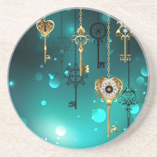 Antiek Skeleton Keys op groene achtergrond Zandsteen Onderzetter (Voorkant)