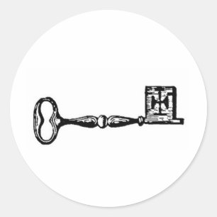 Antiek skeletsleutelgravering ronde sticker