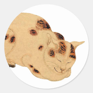 Antiek Slaapkat Japans Woodblock Ukiyo-e Ronde Sticker