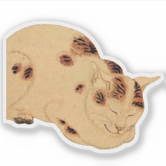 Antiek Slaapkat Japans Woodblock Ukiyo-e Sticker (Voorkant)