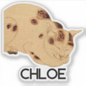 Antiek Slaapkat Japans Woodblock Ukiyo-e Sticker (Voorkant)