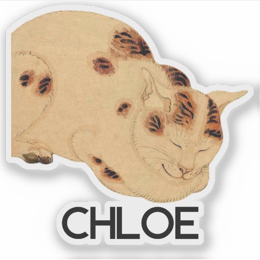 Antiek Slaapkat Japans Woodblock Ukiyo-e Sticker (Voorkant)