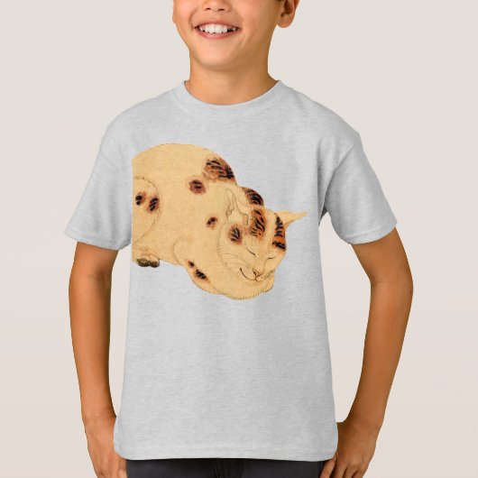 Antiek Slaapkat Japans Woodblock Ukiyo-e T-shirt (Voorkant)