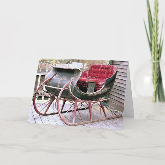Antiek Sleigh Feestdagen Kaart (Voorkant)
