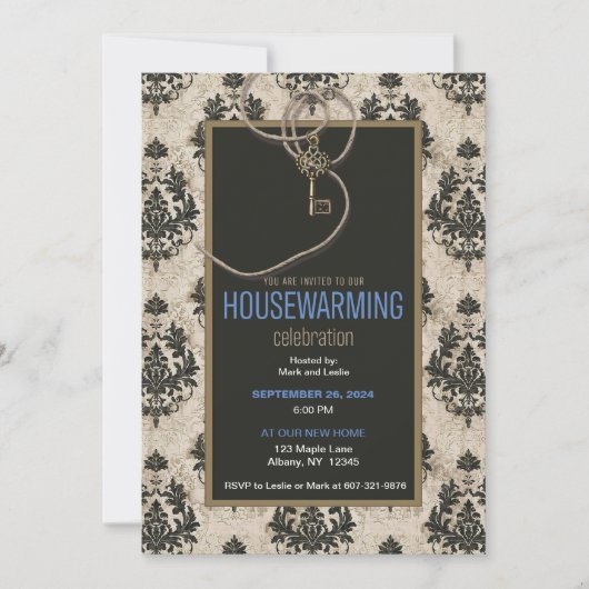 Antiek  Sleutel Damask Housewarming Party Kaart (Voorkant)