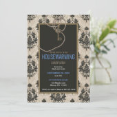 Antiek  Sleutel Damask Housewarming Party Kaart (Staand voorkant)