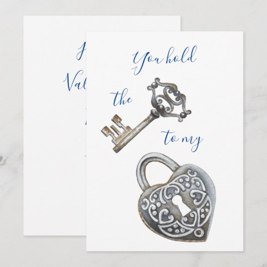 Antiek sleutel en hartslot zwart wit Valentijns Feestdagenkaart (Voorkant / Achterkant)