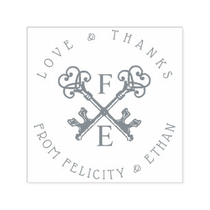 Antiek Sleutel Monogram Initialen Circle Crest Zelfinktende Stempel