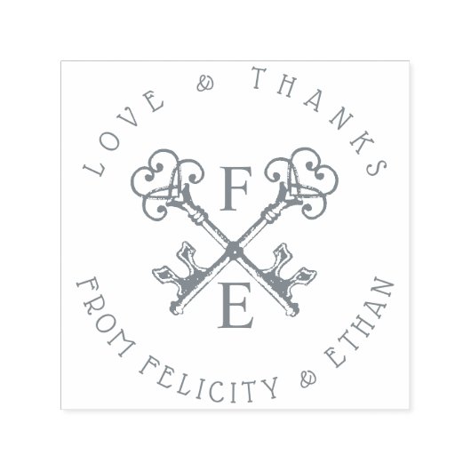 Antiek  Sleutel Monogram Initialen Circle Crest Zelfinktende Stempel (Design)