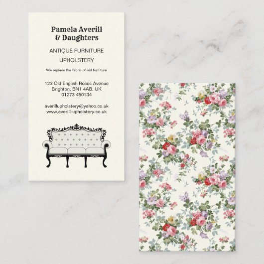 Antiek Sofa, opwinding Visitekaartje (Voorkant / Achterkant)