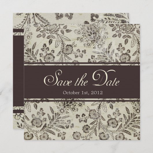 Antiek sparen de Datum Floral Douane Save The Date (Voorkant / Achterkant)