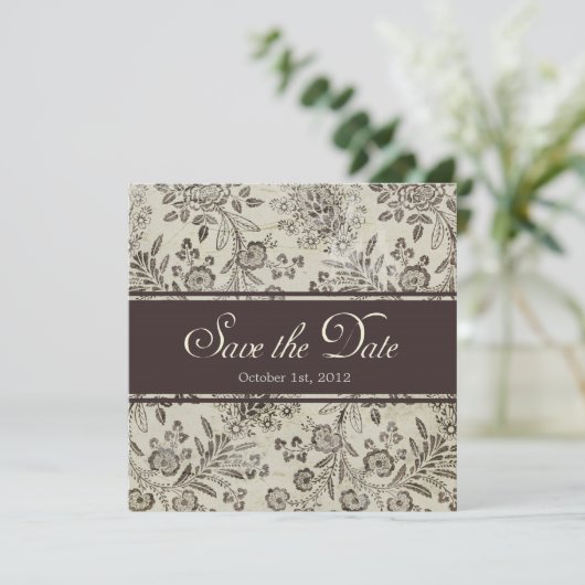 Antiek sparen de Datum Floral Douane Save The Date (Staand voorkant)