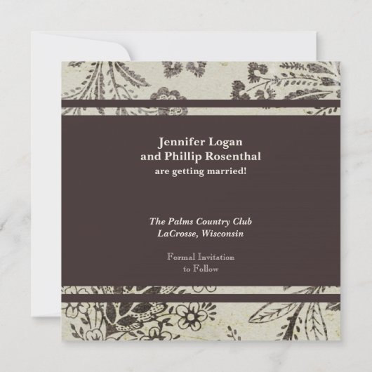 Antiek sparen de Datum Floral Douane Save The Date (Achterkant)