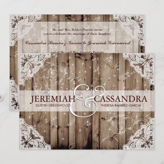 Antiek Sparkle Witte Kant Huwelijksuitnodiging Kaart (Voorkant / Achterkant)