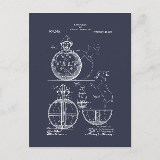 Antiek Speelgoed 1908 Roly Poly Patenttekening Briefkaart (Voorkant)