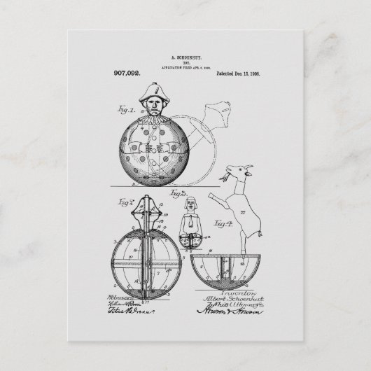 Antiek Speelgoed 1908 Roly Poly Patenttekening Briefkaart (Voorkant)