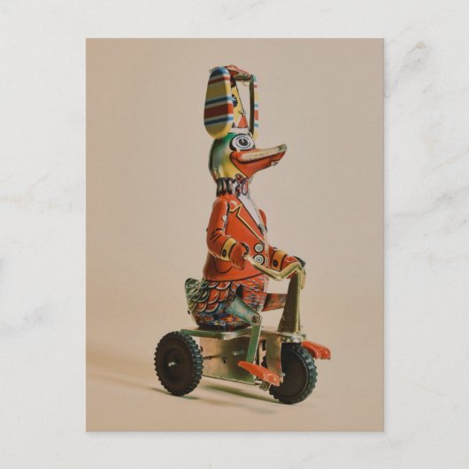 Antiek Speelgoed Duck op Bike Briefkaart (Voorkant)