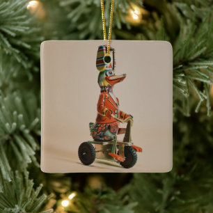  Antiek Speelgoed Duck op Bike Keramisch Ornament