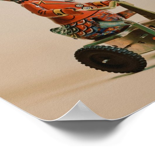 Antiek Speelgoed Duck op Bike Poster (Hoek)