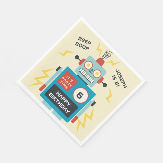 Antiek Speelgoed Robot Verjaardag Servet (Hoek)