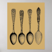 Antiek spoon Silverware-illustraties Poster (Voorkant)