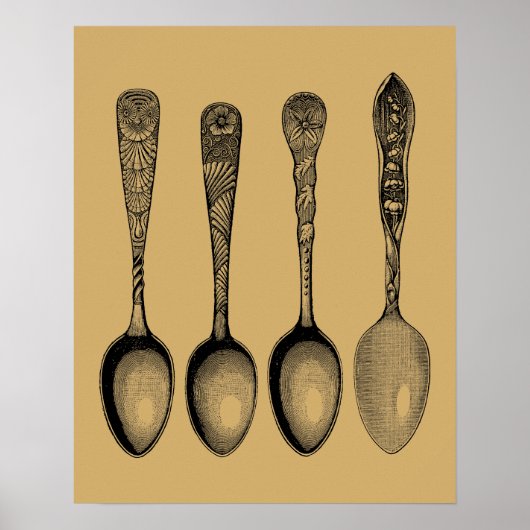 Antiek spoon Silverware-illustraties Poster (Voorkant)