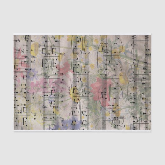 Antiek Spring Floral Muzieknoten Decoupage Tissuepapier (Voorkant)