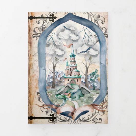 Antiek sprookjesdraak drieluik uitnodiging (Cover)