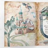 Antiek sprookjesdraak drieluik uitnodiging (Binnenzijde eerst)