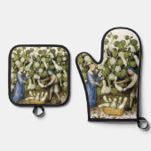 ANTIEK SQUASH HARVEST Medieval Miniature Cutting Ovenwant & Pannenlap Set (Voorkant)