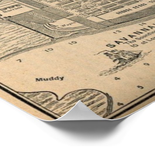 Antiek stadsplan Savannah Poster (Hoek)