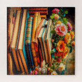 Antiek stapel  boeken en bloemen legpuzzel (Horizontaal)