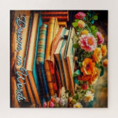 Antiek stapel  boeken en bloemen legpuzzel (Horizontaal)