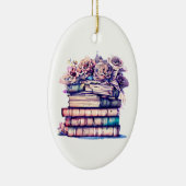  Antiek stapel boeken en  Rozen Keramisch Ornament (Rechts)