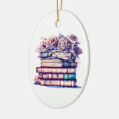  Antiek stapel boeken en  Rozen Keramisch Ornament (Links)