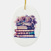  Antiek stapel boeken en  Rozen Keramisch Ornament (Voorkant)