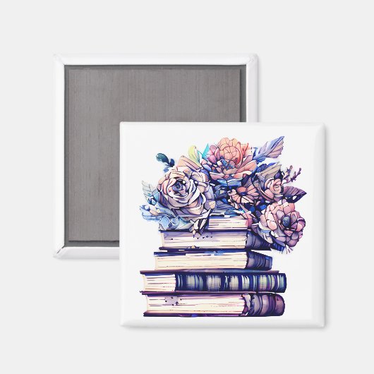 Antiek stapel boeken en Rozen Magneet (Voorkant / Achterkant)