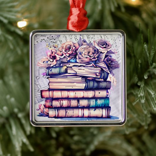  Antiek stapel boeken en  Rozen Metalen Ornament (Boom)