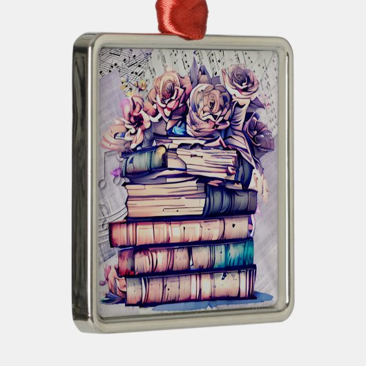  Antiek stapel boeken en  Rozen Metalen Ornament (Rechts)