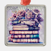  Antiek stapel boeken en  Rozen Metalen Ornament (Voorkant)