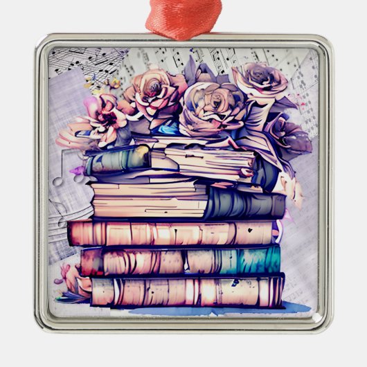  Antiek stapel boeken en  Rozen Metalen Ornament (Voorkant)