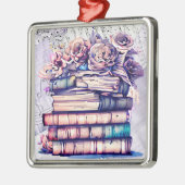  Antiek stapel boeken en  Rozen Metalen Ornament (Links)