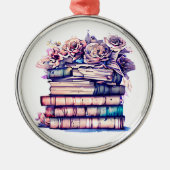 Antiek stapel boeken en Rozen Metalen Ornament (Voorkant)