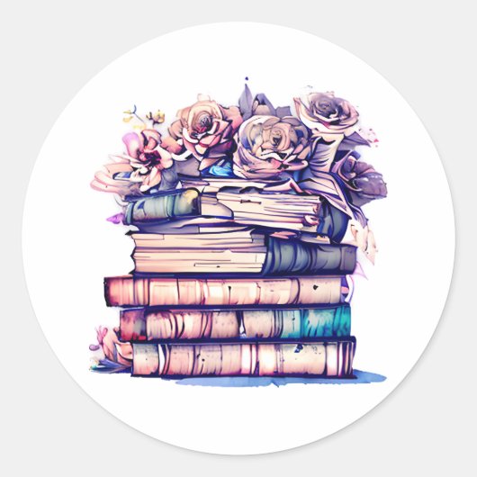  Antiek stapel boeken en  Rozen Ronde Sticker (Voorkant)