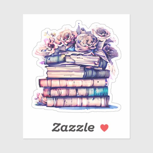 Antiek stapel boeken en Rozen Sticker (Vel)